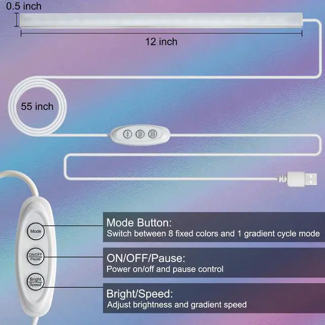 Alt view image 4 of 7 - RGB Light Bar with Color Memory & Dimmable Brightness for Monitor/Desk, Under Cabinet Lights with 8 Colors & Dynamic Modes, Magnetic Installation for Kitchen, Room, Shelf, USB Powered