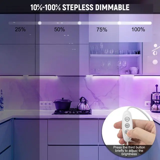 Alt view image 5 of 7 - RGB Light Bar with Color Memory & Dimmable Brightness for Monitor/Desk, Under Cabinet Lights with 8 Colors & Dynamic Modes, Magnetic Installation for Kitchen, Room, Shelf, USB Powered