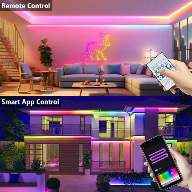 Alt view image 4 of 7 - Smart Neon Rope Light, 16.4Ft RGB Color Changing IC Neon Rope Lights with App Remote Music Sync, Silicone Waterproof Flexible DIY Rope Strip Lights for Living Room Gaming Party Outdoors Decor