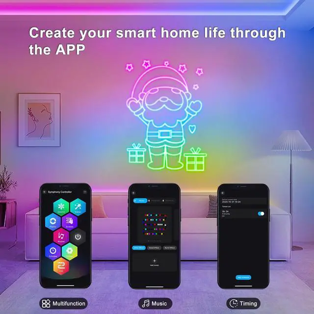 Alt view image 3 of 7 - Smart Neon Rope Light, 16.4Ft RGB Color Changing IC Neon Rope Lights with App Remote Music Sync, Silicone Waterproof Flexible DIY Rope Strip Lights for Living Room Gaming Party Outdoors Decor