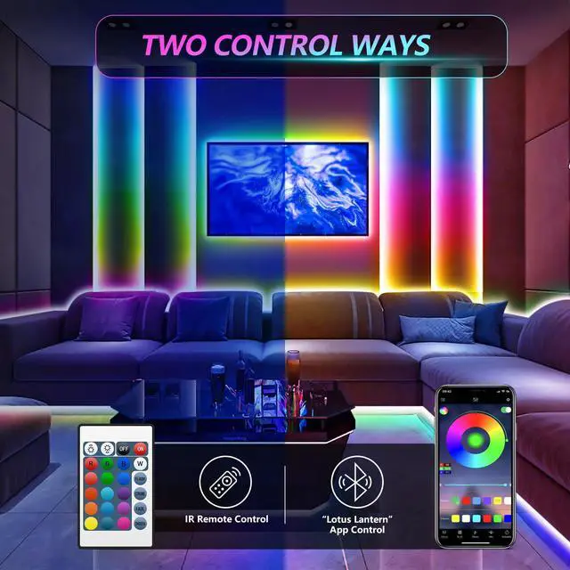 Alt view image 3 of 7 - LED Strip Lights for TV, 9.8Ft RGB LED Lights for 32-50in TV Behind, App Control Music Sync Strip Lights IP65 Waterproof with Remote, USB LED Strips Bias Lighting for Bedroom PC Monitor Desk