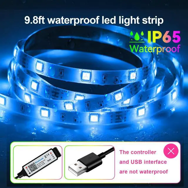 Alt view image 5 of 7 - LED Strip Lights for TV, 9.8Ft RGB LED Lights for 32-50in TV Behind, App Control Music Sync Strip Lights IP65 Waterproof with Remote, USB LED Strips Bias Lighting for Bedroom PC Monitor Desk