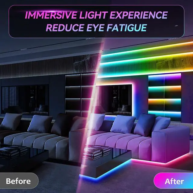 Alt view image 7 of 7 - LED Strip Lights for TV, 9.8Ft RGB LED Lights for 32-50in TV Behind, App Control Music Sync Strip Lights IP65 Waterproof with Remote, USB LED Strips Bias Lighting for Bedroom PC Monitor Desk