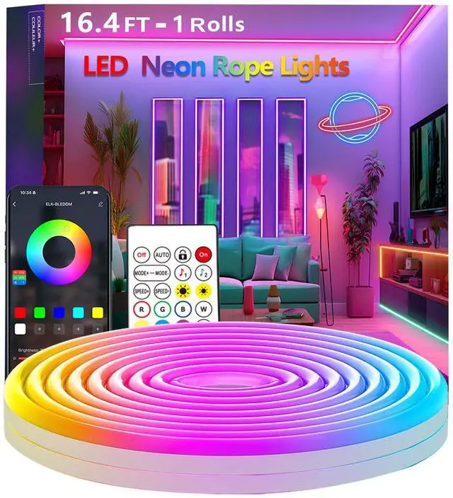 Main image of 16.4FT Neon Rope Lights,Flexible Led Rope Light Control with App/Remote,Multiple Modes,Music Sync,IP65 Outdoor RGB Led Strip Lights Waterproof