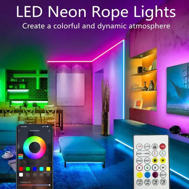 Alt view image 2 of 6 - 16.4FT Neon Rope Lights,Flexible Led Rope Light Control with App/Remote,Multiple Modes,Music Sync,IP65 Outdoor RGB Led Strip Lights Waterproof