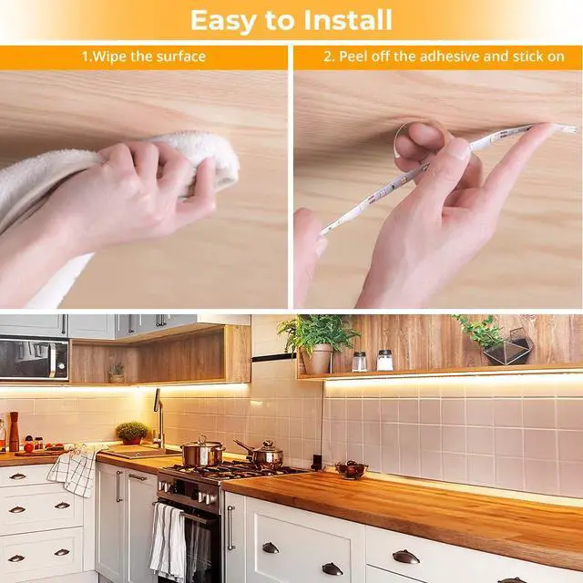 Alt view image 6 of 7 - Warm White LED Strip Lights, Bright 300 LEDs, 3000K Dimmable Light Strip 16.4ft with Control Box, LED Lights for Bedroom, Kitchen Cabinets, Living Room, ETL Listed Adapter Included