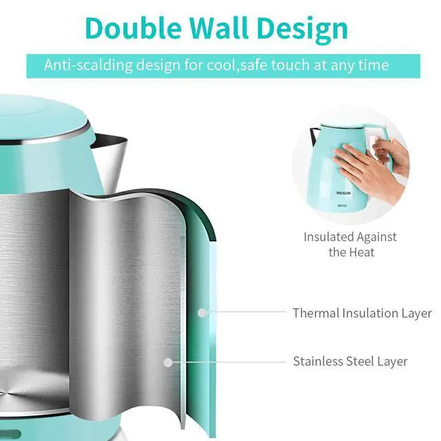 Alt view image 3 of 7 - Electric Kettle(BPA Free), Double Wall Water Boiler Heater, Stainless Steel Interior, Cool Touch Coffee Pot & Tea Kettle, Auto Shut-Off and Boil-Dry Protection, 1.5L, 2 Year Warranty