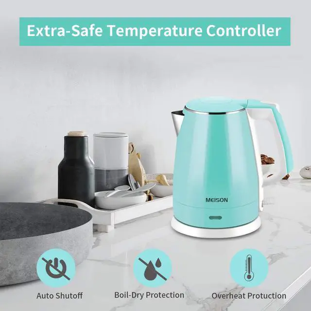 Alt view image 6 of 7 - Electric Kettle(BPA Free), Double Wall Water Boiler Heater, Stainless Steel Interior, Cool Touch Coffee Pot & Tea Kettle, Auto Shut-Off and Boil-Dry Protection, 1.5L, 2 Year Warranty