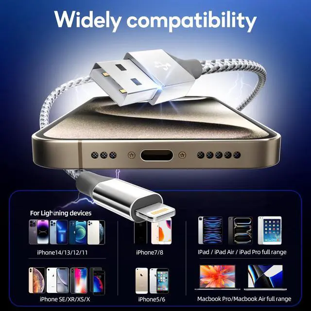 Alt view image 5 of 6 - iPhone Charger 3Pack 10FT MFi Certified Nylon Braided Cord Fast Charging Lightning Cable Compatible with iPhone 14/13/12/11 Pro/11/XS MAX/XR and More