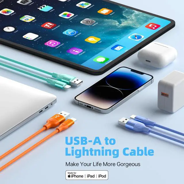 Alt view image 3 of 7 - iPhone Charger 3Pack 10 FT Apple MFi Certified Lightning Cable Fast Charging iPhone Charger Cord Compatible with iPhone 14 13 12 11 Pro Max XR XS X 8 7 Plus SE iPad and More - Multicolor