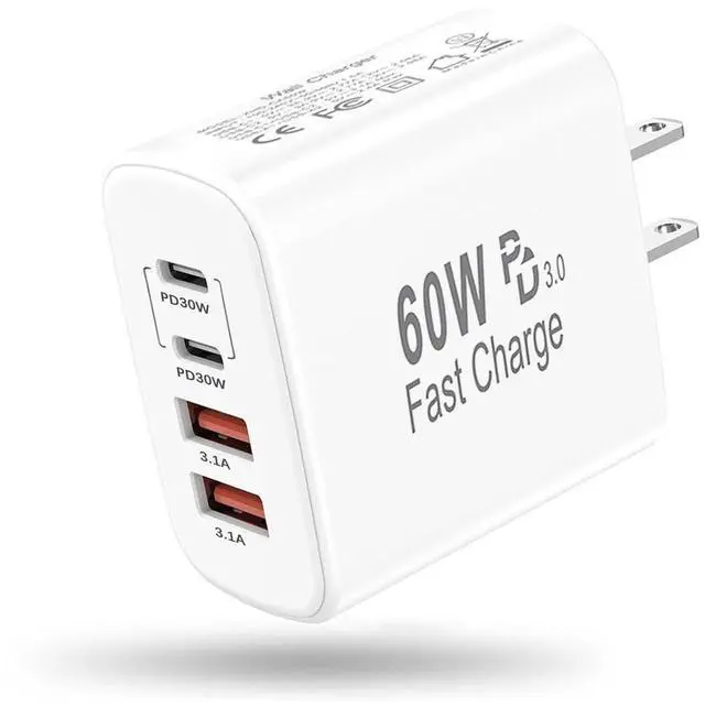 Main image of USB C Charger Block,60W 4-Port USB C Wall Charger iPhone Charger Fast Charging PD Power Adapter+QC Wall Plug Multiport Type C Brick Chargers for iPhone 17 16 15 14 13 12 11 Pro Max XS,Samsung