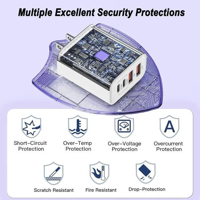 Alt view image 4 of 7 - USB C Charger Block,60W 4-Port USB C Wall Charger iPhone Charger Fast Charging PD Power Adapter+QC Wall Plug Multiport Type C Brick Chargers for iPhone 17 16 15 14 13 12 11 Pro Max XS,Samsung