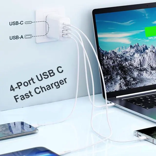 Alt view image 2 of 7 - USB c Charger,wall Charging Adapter,USB Charger Block Multiple Ports with C to C Cables for iPhone 16/16 Plus/16 Pro/16 Pro Max/iPhone 15/15 Plus/15 Pro/15 Pro Max