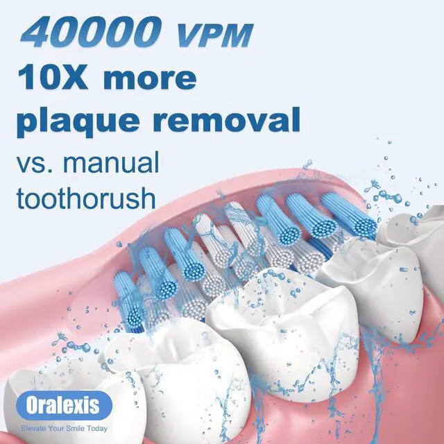 Alt view image 2 of 7 - Electric Toothbrush for Adults and Kids, with Tongue Scraper and 8 Brush Heads, One Fast Charge Last 120 Days, 40000 VPM Deep Clean, Sonic Travel Toothbrush - Pink