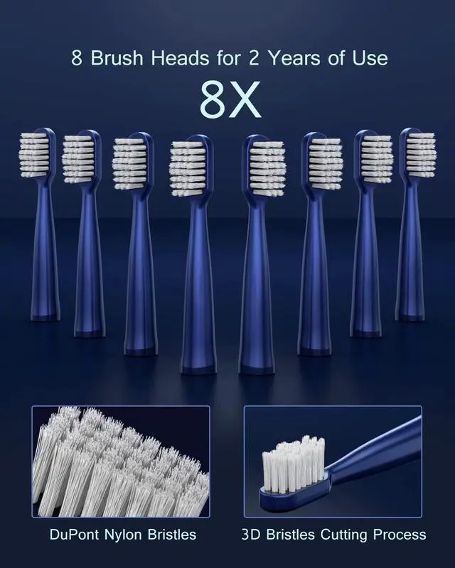 Alt view image 7 of 7 - IPX7 Waterproof Sonicare Electric Toothbrush, 2-Hour Fast Charge with Intelligent Time Reminder, 5 Modes, 8 Brush Heads, Travel, Indoor, Outdoor, Blue