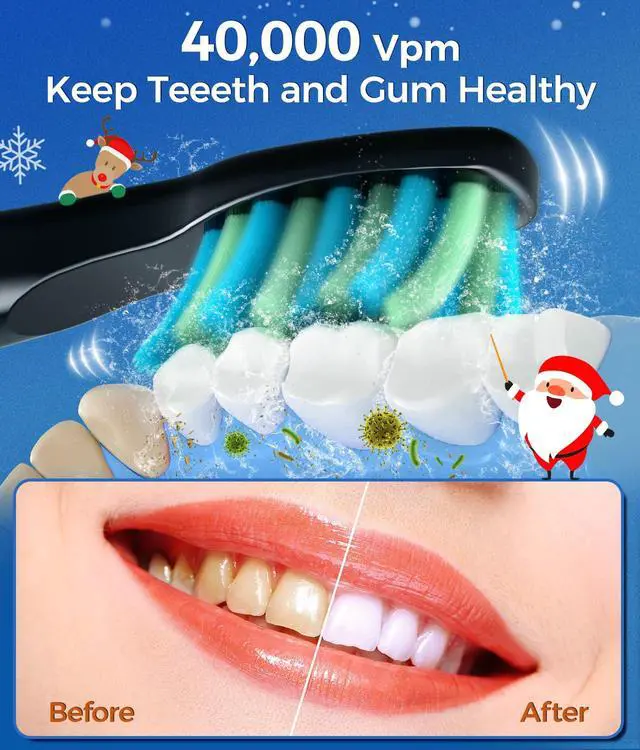 Alt view image 4 of 7 - Electric Toothbrush with Travel Case, Sonic Toothbrush for Adults with 8 Brush Heads for 2-Year Use, 40000 VPM Deep Clean Rechargeable Toothbrushes Last 30 Days with 5 Modes