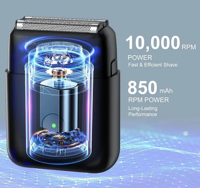 Alt view image 4 of 7 - Electric Shavers for Men, Mini Travel Electric Razor, Foil Shaver for Men, Fast Rechargeable Dual Floating Blades IPX7 Waterproof Wet Dry Face Razor-Light Black