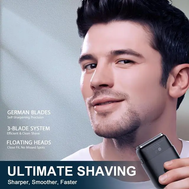 Alt view image 6 of 7 - Electric Shavers for Men, Mini Travel Electric Razor, Foil Shaver for Men, Fast Rechargeable Dual Floating Blades IPX7 Waterproof Wet Dry Face Razor-Light Black