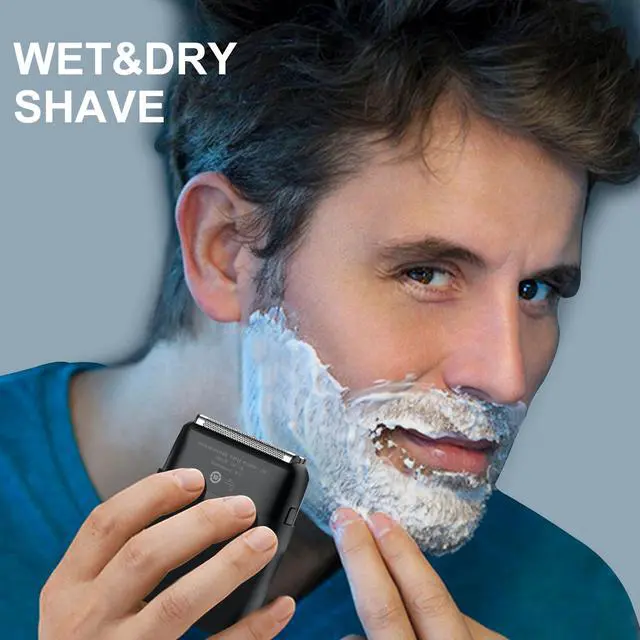 Alt view image 7 of 7 - Electric Shavers for Men, Mini Travel Electric Razor, Foil Shaver for Men, Fast Rechargeable Dual Floating Blades IPX7 Waterproof Wet Dry Face Razor-Light Black