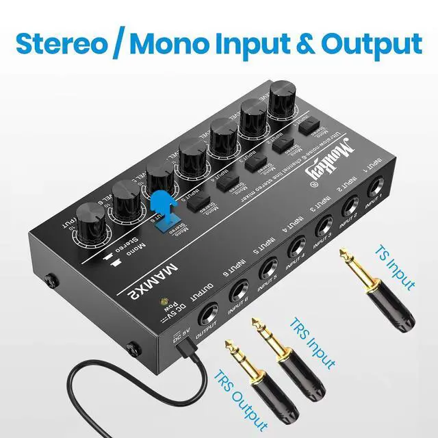 Alt view image 2 of 7 - Audio Mixer, DC 5V, 6 Stereo Ultra, Low Noise 6 Channel Line Mixer for Sub-Mixing, for Small Clubs or Bars, As Guitars, Bass, Keyboards Mixer, MAMX2
