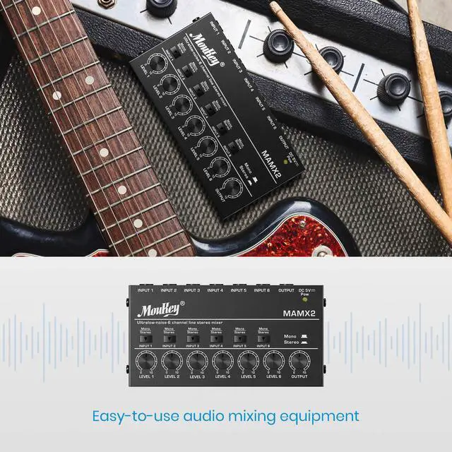 Alt view image 6 of 7 - Audio Mixer, DC 5V, 6 Stereo Ultra, Low Noise 6 Channel Line Mixer for Sub-Mixing, for Small Clubs or Bars, As Guitars, Bass, Keyboards Mixer, MAMX2