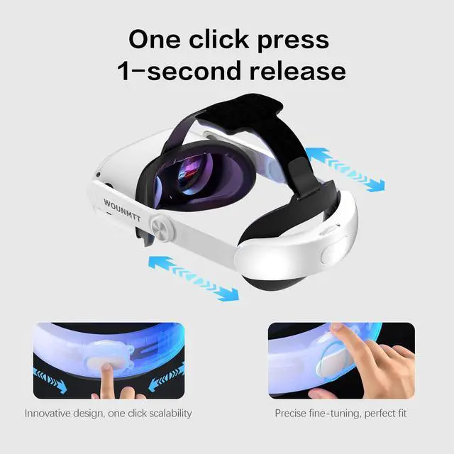 Alt view image 2 of 7 - Head Strap for Oculus Meta Quest 2, Elite Adjustable Replacement Strap for Meta Quest Headset, with One-Click Fit, PU Cushion for Enhanced Comfort & Support, Quest 2 Accessories (no Battery)