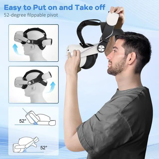 Alt view image 3 of 7 - Head Strap with Battery for Oculus Quest 2, 10000mAh Fast Charging Battery Pack Extend 8H Playtime, Adjustable Elite Strap Replacement with RGB Light Enhanced Comfort Support & Balance in VR