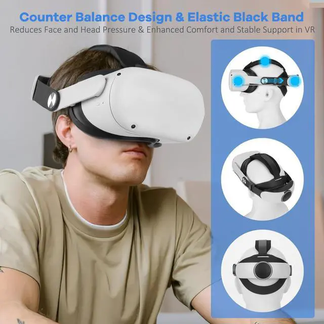 Alt view image 5 of 7 - Head Strap with Battery for Oculus Quest 2, 10000mAh Fast Charging Battery Pack Extend 8H Playtime, Adjustable Elite Strap Replacement with RGB Light Enhanced Comfort Support & Balance in VR