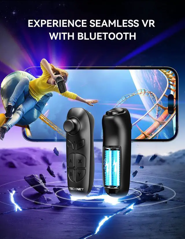 Alt view image 3 of 7 - VR Headset for Phone with Bluetooth Controller, 4.7-7.2" VR Headsets with HD 110°FOV Anti-Blue Light Lenses & Adjustable Gears, 3D VR Headset for Kids Compatible iPhone Samsung Android