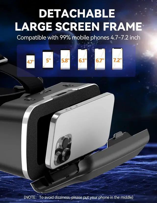 Alt view image 6 of 7 - VR Headset for Phone with Bluetooth Controller, 4.7-7.2" VR Headsets with HD 110°FOV Anti-Blue Light Lenses & Adjustable Gears, 3D VR Headset for Kids Compatible iPhone Samsung Android