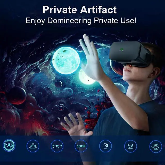 Alt view image 4 of 7 - 3D VR Headset, Virtual Reality 3D VR Glasses, Anti-Blue Light Adjustable 3D Headset Helmets for iPhone or Android Compatible with 4.5 to 6.7 inch with Controller(Black)
