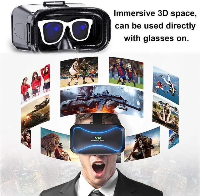 Alt view image 5 of 7 - 3D VR Headset, Virtual Reality 3D VR Glasses, Anti-Blue Light Adjustable 3D Headset Helmets for iPhone or Android Compatible with 4.5 to 6.7 inch with Controller(Black)