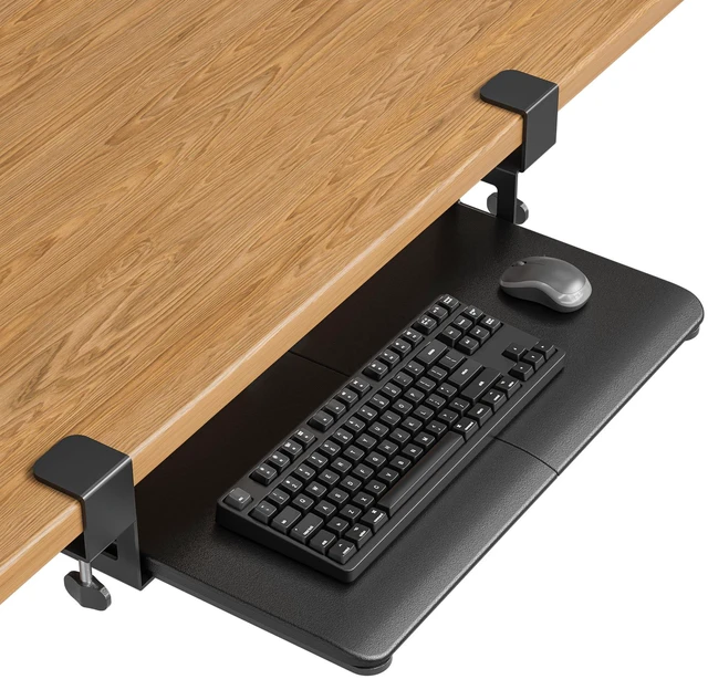 Main image of Under Desk Keyboard Tray, Pull-Out Keyboard & Mouse Platform C-Clamp Mount, Space-Saving Ergonomic Slide-Out Drawer, 31.3 in Including Clamps, 20 x 11.8 in Tray, Black