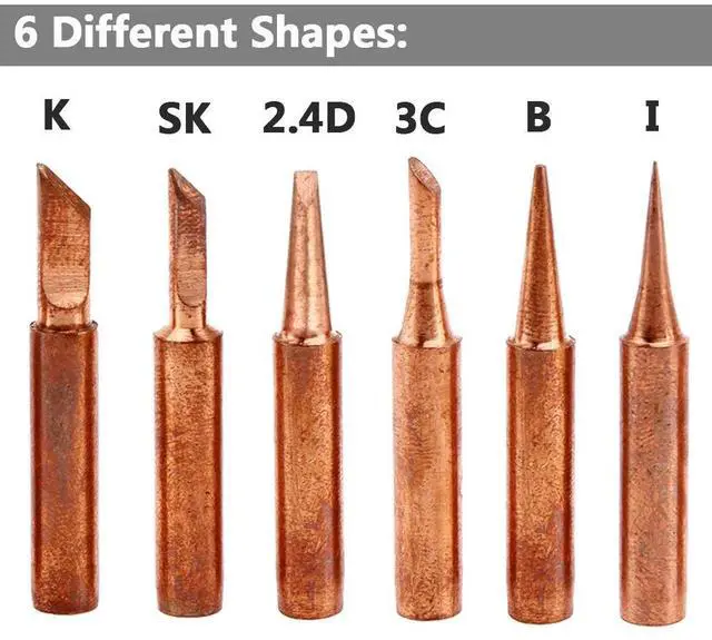 Alt view image 2 of 7 - 12Pcs Soldering Tips Kit 900M Lead-Free Copper Solder Iron Tip Welding Tool Replacement Accessories for Hakko, Radio Shack, TENMA, ATTEN, Quick, Aoyue, Yihua Solder Station (6 Different Shape)