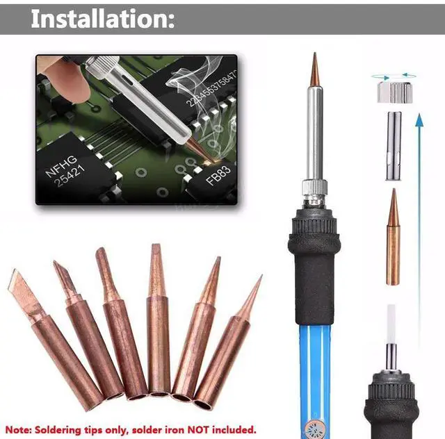 Alt view image 5 of 7 - 12Pcs Soldering Tips Kit 900M Lead-Free Copper Solder Iron Tip Welding Tool Replacement Accessories for Hakko, Radio Shack, TENMA, ATTEN, Quick, Aoyue, Yihua Solder Station (6 Different Shape)