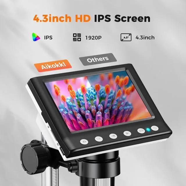 Alt view image 3 of 7 - 4.3 Inch LCD Digital Coin Microscope, 1000X USB Magnifier with 8 Adjustable LED Lights for Coin Inspection, Electronics Repair, Soldering, Windows/Mac Compatible, 1080P