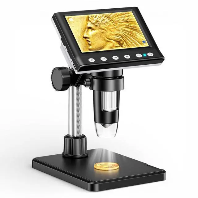 Main image of 4.3 Inch LCD Digital Coin Microscope, 1000X USB Magnifier with 8 Adjustable LED Lights for Coin Inspection, Electronics Repair, Soldering, Windows/Mac Compatible, 1080P