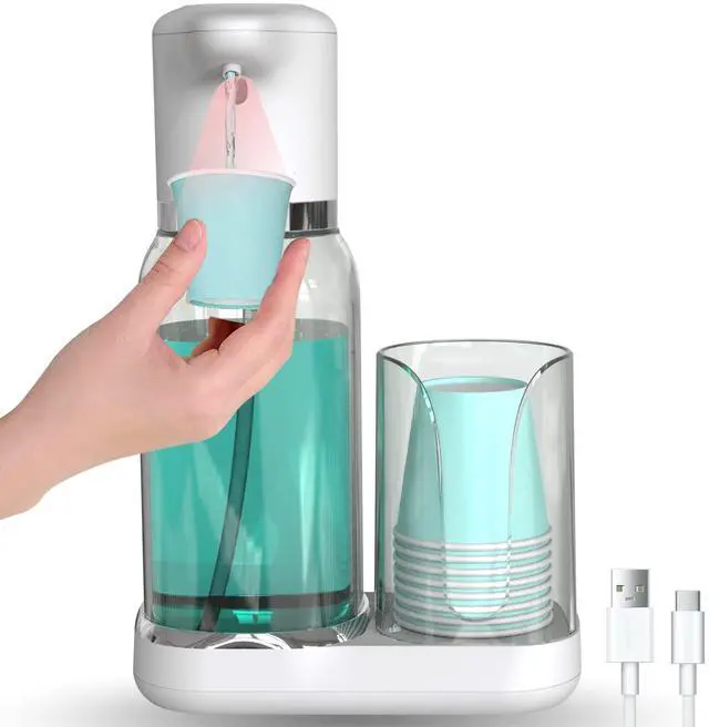 Main image of Automatic Mouthwash Dispenser for Bathroom, 25oz(750ml) Smart Mouthwash Dispenser with Cup Holder, Infrared Sensor and 2 Dispensing Levels, Rechargable Mouth Pumb Dispenser for All Age Groups