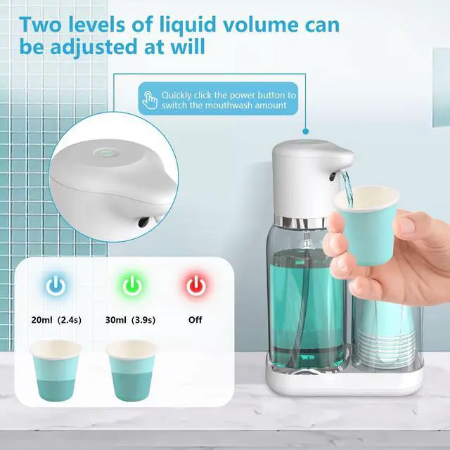 Alt view image 4 of 7 - Automatic Mouthwash Dispenser for Bathroom, 25oz(750ml) Smart Mouthwash Dispenser with Cup Holder, Infrared Sensor and 2 Dispensing Levels, Rechargable Mouth Pumb Dispenser for All Age Groups