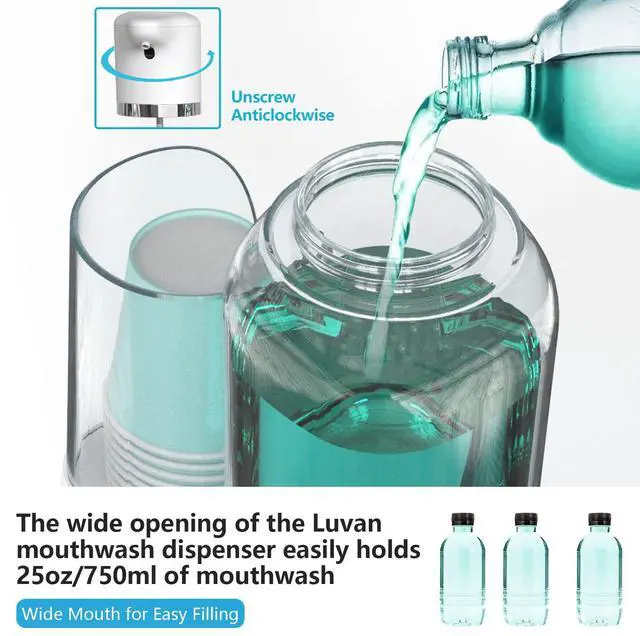 Alt view image 6 of 7 - Automatic Mouthwash Dispenser for Bathroom, 25oz(750ml) Smart Mouthwash Dispenser with Cup Holder, Infrared Sensor and 2 Dispensing Levels, Rechargable Mouth Pumb Dispenser for All Age Groups