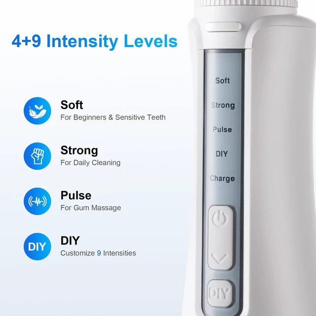 Alt view image 3 of 7 - Water Flosser Cordless Teeth Pick Portable IPX7 Waterproof White | Oral Irrigator Flosser, Rechargeable, Teeth Cleaner, 4-Mode 6-Tip, 300ML Flossing Cleaning Machine, for Home and Travel Use