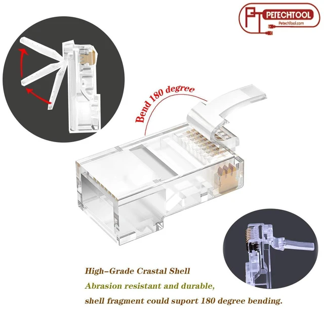 Alt view image 4 of 6 - RJ45 CAT6 Connector End Pass Through Ethernet Cat6 Ends 8P8C Modular Plug for Solid or Stranded UTP Ethernet Cable 100 Packs - with Wire Stripper