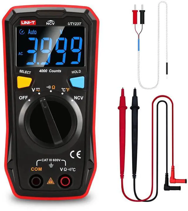 Main image of Residential Multimeter Kit UT123T Digital Voltmeter Ohm Meter 4000 Counts Auto Ranging NCV with Test Leads Thermocouple