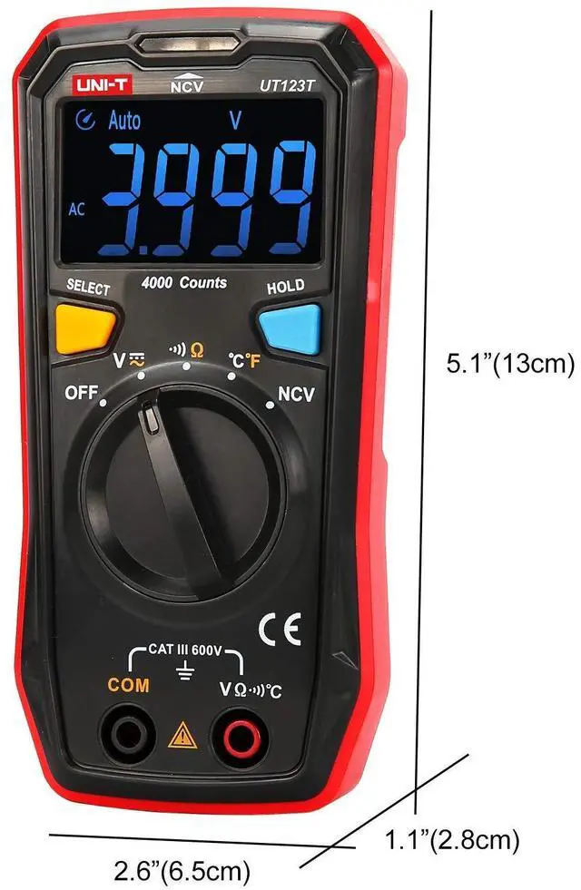 Alt view image 5 of 7 - Residential Multimeter Kit UT123T Digital Voltmeter Ohm Meter 4000 Counts Auto Ranging NCV with Test Leads Thermocouple