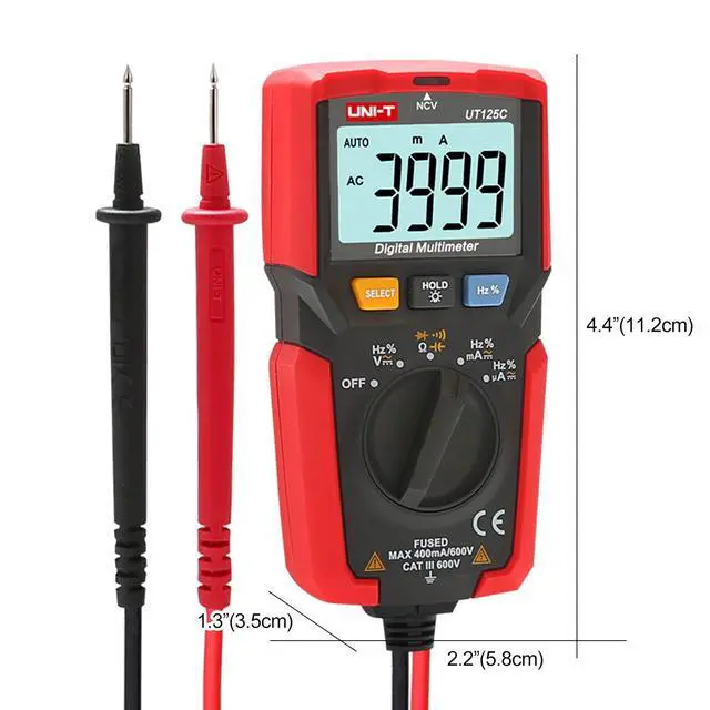 Alt view image 3 of 7 - UT125C Digital Multimeter Pocket Multi Tester, 4000 Counts AC DC Voltage AC DC Current Resistance Capacitance Frequency Duty Cycle NCV Diode Test Continuity Test Data Hold Auto Power Off