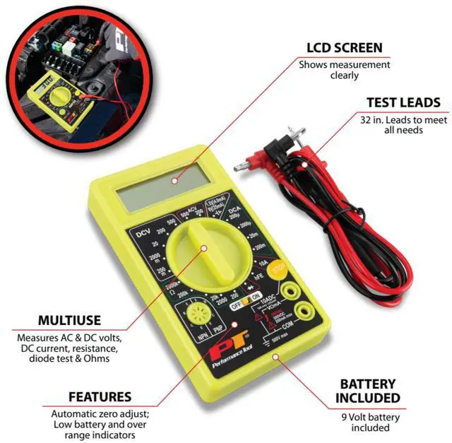 Alt view image 2 of 5 - W2974 Digital Multimeter Tester 2000 Counts with AC DC Voltmeter and Ohm Volt Amp Meter, Measures Voltage, DC Current Measurement, Automatic Zero Adjust, 9V Battery Included