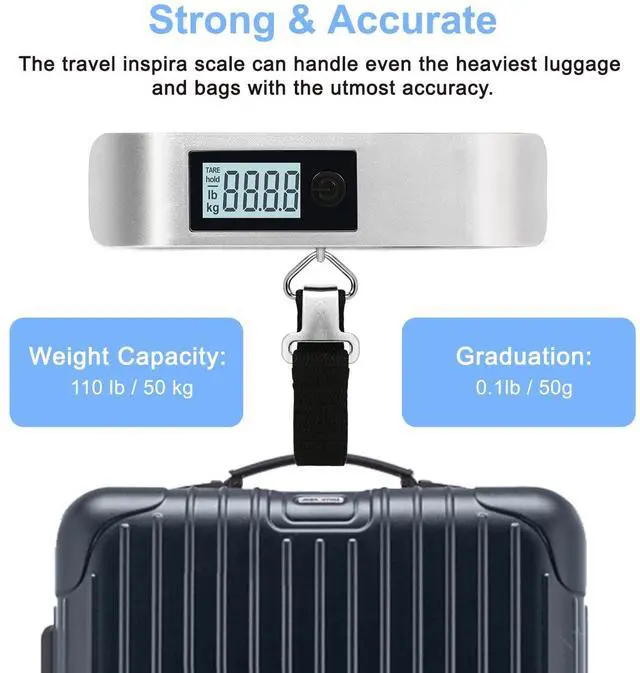 Alt view image 5 of 7 - Luggage Scale, Digital Luggage Scales, Baggage Scale with Backlit LCD Display,110LB / 50KG, Battery Included(Silver)