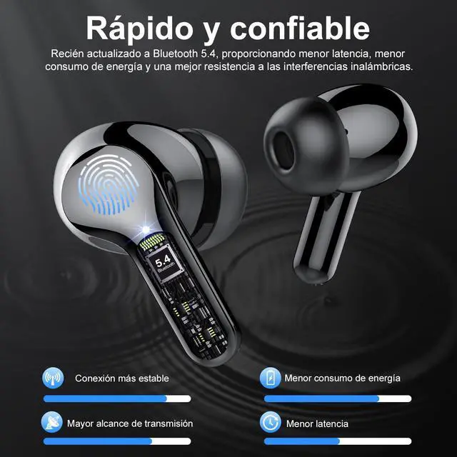 Alt view image 4 of 7 - Wireless Earbuds, Bluetooth 5.4 Headphones HiFi Stereo, Bluetooth Earbuds with ENC Noise Cancelling Mic, IP7 Waterproof in Ear Earphones, 48H, LED Display Ear buds for Pad Phones Workout Sports, Black