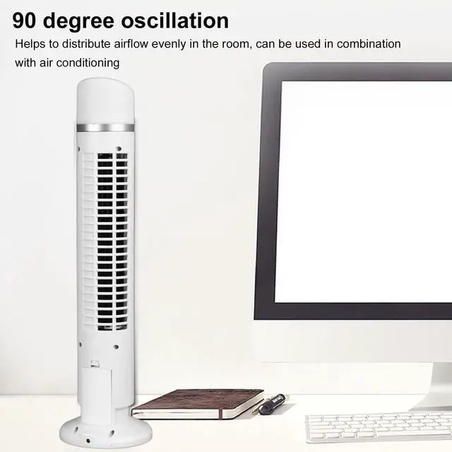Alt view image 5 of 7 - Oscillating Tower Fan Bladeless Fan, Quiet Office Fan with 90 Degree Oscillation, Portable Desk Fan with Light for Bedroom (White)