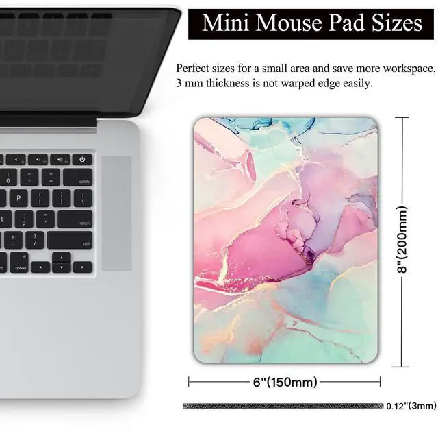 Alt view image 2 of 7 - Small Mouse Pad, Mini Mouse Pad 6 X 8 Inch with Non-Slip Rubber Base for Keyboard Tray Laptops Wireless Mouse Home Office Travel, Washable & Portable (Pink Green Marble)